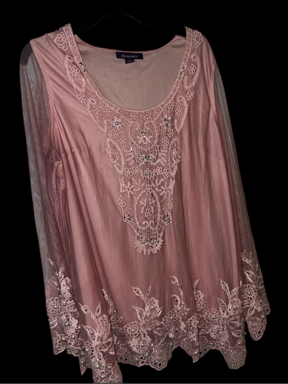 Roma Rose-Pink Embroidered Lace Tunic Top
